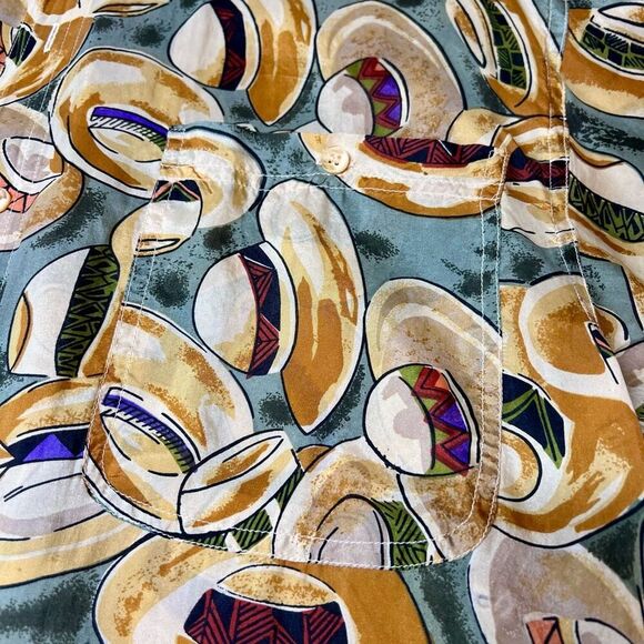 Hombre Mens Multicolor Hat Print 100% Silk Short Sleeve‎ Button Up Shirt Medium - Picture 7 of 8